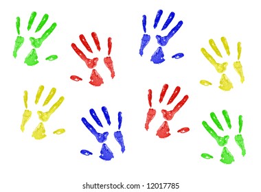 Hand Prints Primary Colors On White Stock Photo 12017785 