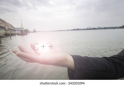 the hand of the progrmming computer 