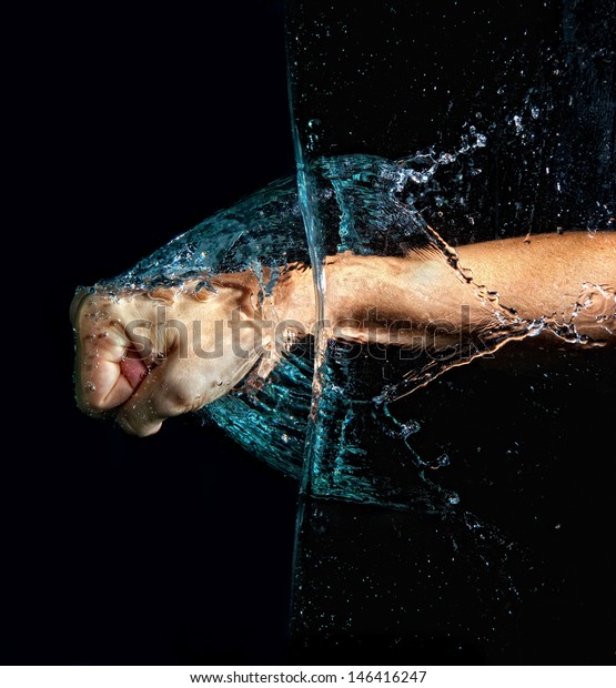 Hand Punching Water Splash Black Background Stock Photo (Edit Now ...