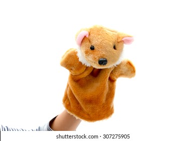 Hand Puppet Of Bear For Child On White Background.