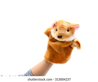 Hand Puppet Of Bear For Child On White Background.