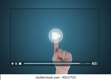 hand push fast forward button on touch screen to run video clip
