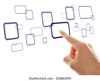 hand push a touch screen button on white background