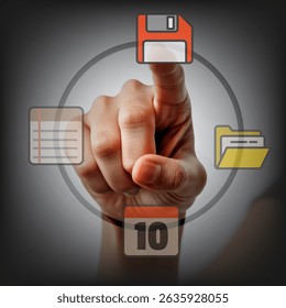 hand pushing a button on the touch screen interface