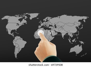 hand pushing  button on  touch screen