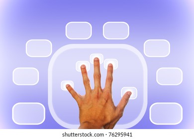 hand pushing a button on a touch screen interface