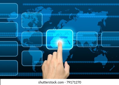 hand pushing a button on a touch screen interface