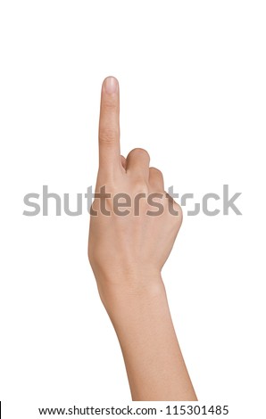 Hand pushing on a white background with clipping path