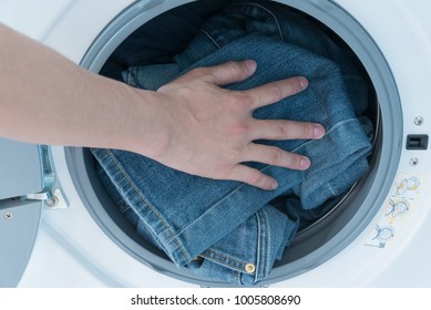 jeans in washing machine