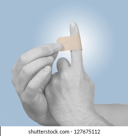 Hand Putting Adhesive Bandage On Finger Stock Photo 126074858 ...