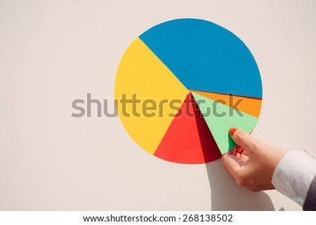 Hand putting last piece of paper pie chart