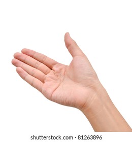 Hand raise for receive something on white background
