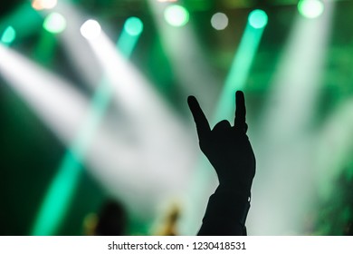 Hand Raised Showing A Heavy Metal Rock Sign, Devil Horns