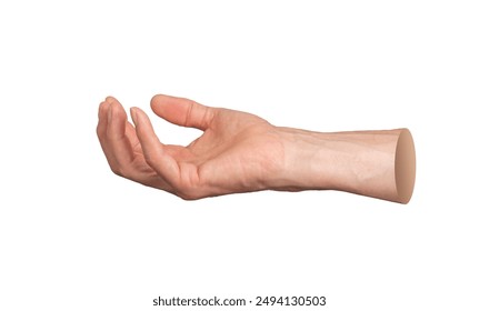 Hand reaching out, open cup-shaped palm holding something, gesture isolated on white background. - Powered by Shutterstock