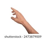 Hand reaching out with open fingers, isolated on white background. Gesture indicating grasping or signaling, ideal for interaction and communication concepts. Close up view showing