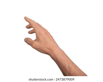 Hand reaching out with open fingers, isolated on white background. Gesture indicating grasping or signaling, ideal for interaction and communication concepts. Close up view showing - Powered by Shutterstock