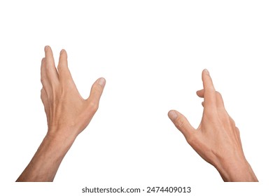 Hand reaching out, point of view POV perspective, isolated on white background. Gesture indicating interaction or virtual reality, ideal for technology and communication concepts. - Powered by Shutterstock