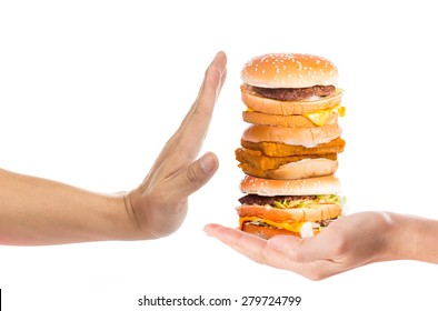 Hand Refusing Junk Food With White Background, No Foods