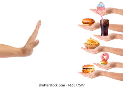 Hand Refusing Junk Food With White Background,no Foods