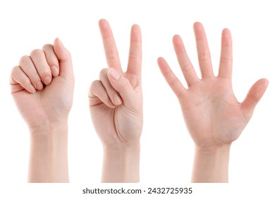 Hand rock paper scissor gesture symbol, Japanese Janken traditional game                                - Powered by Shutterstock