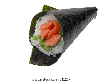 Hand roll (temaki) salmon sushi roll-design element