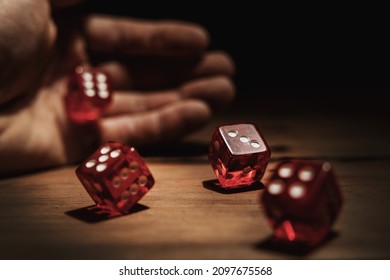 Hand Rolling Dice. Risk, Luck And Gambling Concept