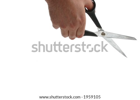 Hand with Scissors Cutting isolated on white