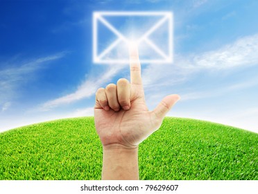 Hand Select Mail Green Grass Blue Sky Lifestyle For Design