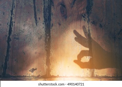 Hand Shadow Puppet On Vintage Wood Background