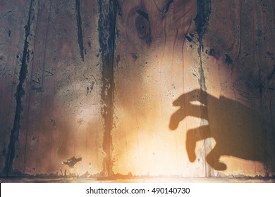 Hand Shadow Puppet On Vintage Wood Background