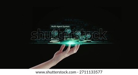 A hand show AI Agent, Multi-Agent System concept, SLM, small language model, chatbot, assistant