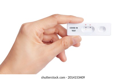 Hand show Coronavirus Covid-19 laboratory self test Quick Antigen Detection Testing fast antibody point of care testing with Positive result - Shutterstock ID 2014153409