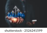 Hand showing Analysis finance grow graph and market investment. Financial business plan, earnings, sale and strategy. Stock market chart, exchange financial growth diagram. Returns on investments.