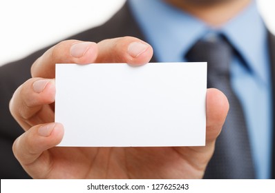 Hand Showing A Blank Business Card