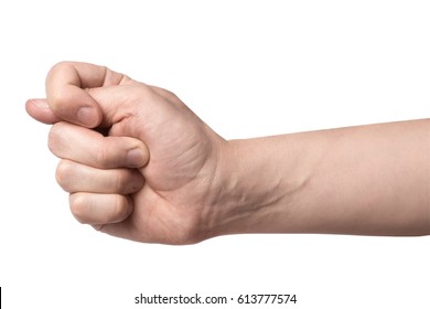 Hand showing the fig sign, isolated on white background - Shutterstock ID 613777574