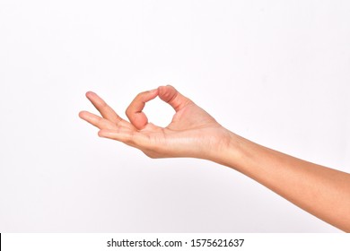 Hand Showing Gyan Mudra Over White Background, Yoga Concept