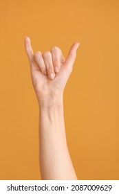 Hand Showing Letter Y On Color Background. Sign Language Alphabet