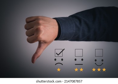 hand showing a sign of a low mark. Thumb down with graphic one star, bad service, dislike, bad quality, Bad review. Customer Experience dissatisfied Unhappy Businessman Client with Sadness Emotion.