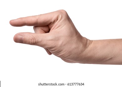 Hand Showing A Small Amount, Isolated On White Background