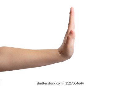 Hand Showing Stop Sign Side View On White Background