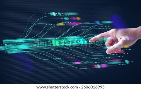 A hand showing technology, artificial Intelligence, generative ai, cyber security, digital transformation, LLM, Large language model, AGI, artificial general intelligence