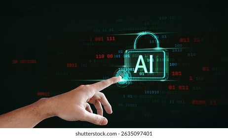 A hand showing technology with cyber security, ai safety, artificial intelligence, generative ai, digital transformation, finance, document file management, large language model, LLM