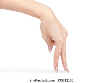 Hand is showing the walking fingers isolated on white  background.