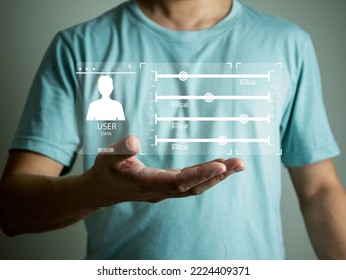 Hand shows the Healthcare Research and Development Concept. Science health research icon show symbol of technology innovation, and healthcare data. - Shutterstock ID 2224409371