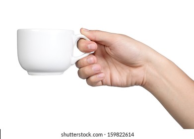 Hand Sign Posture Hold Coffee Cup In Isolated