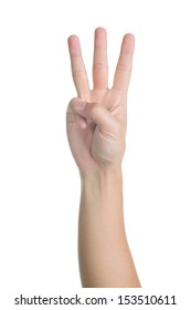 Hand Sign Posture Number Three In Isolated