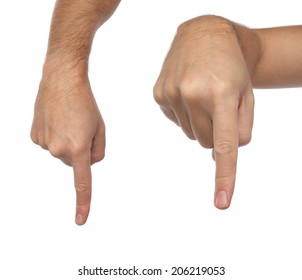 Hand Signs. Male Finger Pointing Down. Isolated