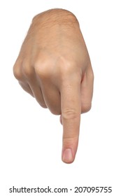 Hand Signs. Male Finger Pointing Down. Isolated