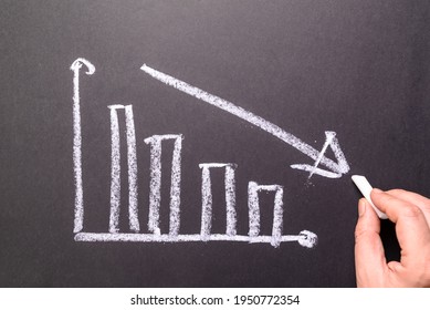 Hand sketching decreasing graph on chalkboard, business going down, decrease sales and revenue in economic crisis - Shutterstock ID 1950772354