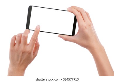 Hand Smartphone Isolated On White Background Clipping Path